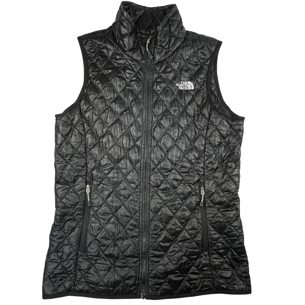 The North Face Thermoball Quilted Vest Black Womens Size Small Full Zip Solid